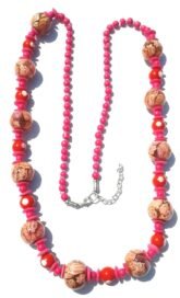 Bright Long Glass Bead Chain in Pink