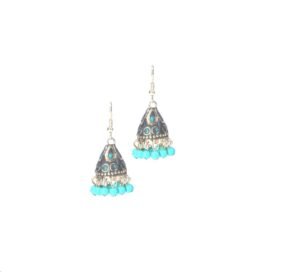 Nepali Mosaic Work Jhumka Earrings in Green