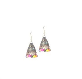 Nepali Mosaic Work Jhumka Earrings in Multi-colors