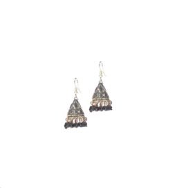 Nepali Mosaic Work Jhumka Earrings in Black