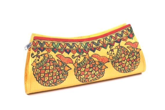 Hand Painted Madhubani Silk Clutches With Fish Motif