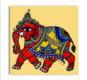 Royal Madhubani Elephant Painting On Canvas