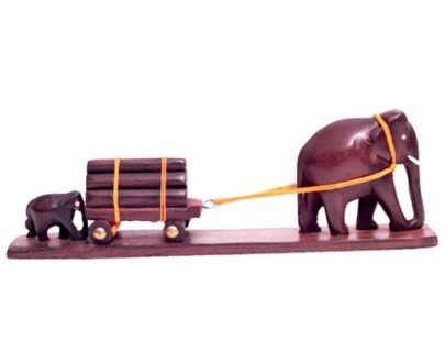 Rosewood ‘Elephant And Calf’ Cart Sculpture