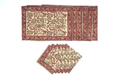 Ethnic Block Print Table Mats and Napkins Set in Maroon