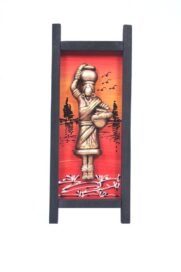 Terracotta Art on Black Wood Frame - Village Lady