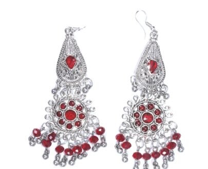 Afghani Brass Metal Earrings in Red