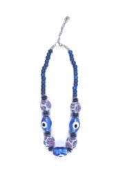 Stylish Glass & Fabric Beads Necklace in Blue