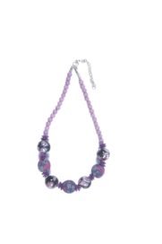 Stylish Glass & Fabric Beads Necklace in Purple