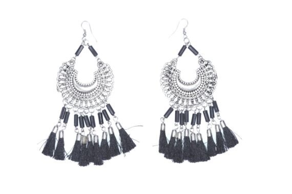 Trendy Long Tassel Earrings in Black