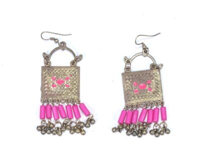 Afghani Metal Earrings With Pink Beads