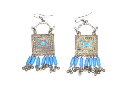 Afghani Metal Earrings With Blue Beads