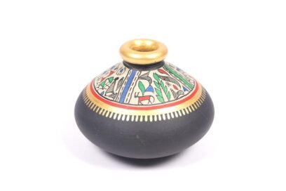 Terracotta Warli Hand-painted Pot Black